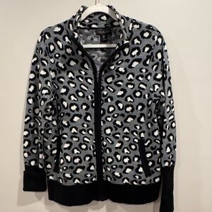 Rachel Zoe Black and Gray Leopard Print Zipfront Cardigan